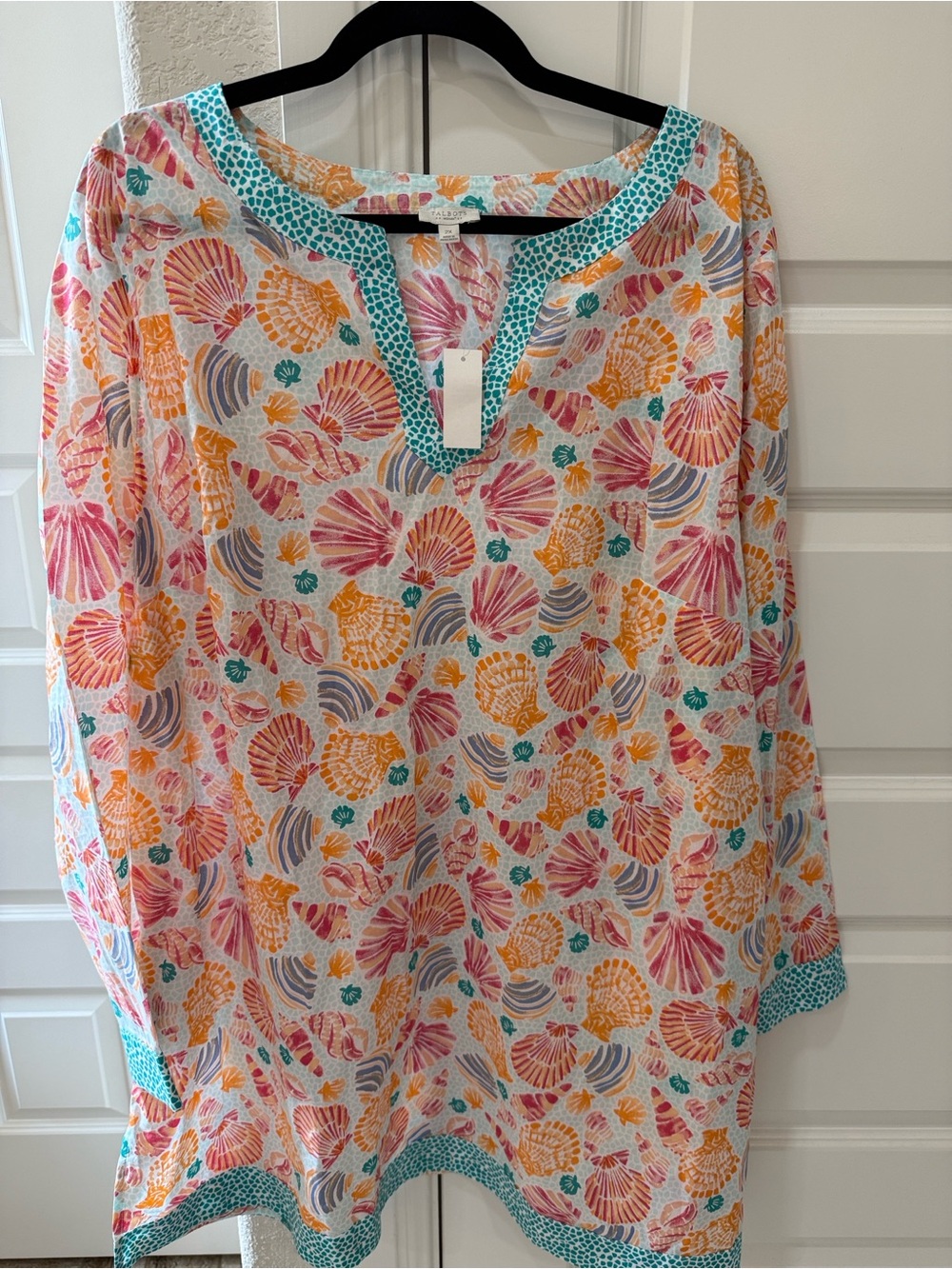 Talbots Women's Shell-Print Tunic Top in Coral & Teal
